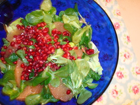 Pink Grapefruit, Pomegranate, & Mâche Salad with Lemon-Ume Vinaigrette