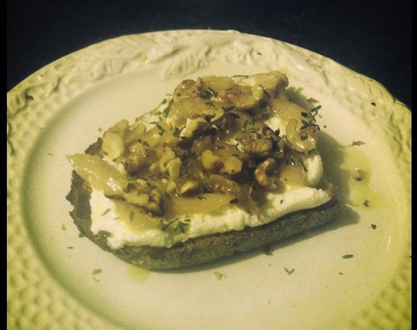 Ricotta Crostini with Confited Lemons, Thyme, and Walnuts