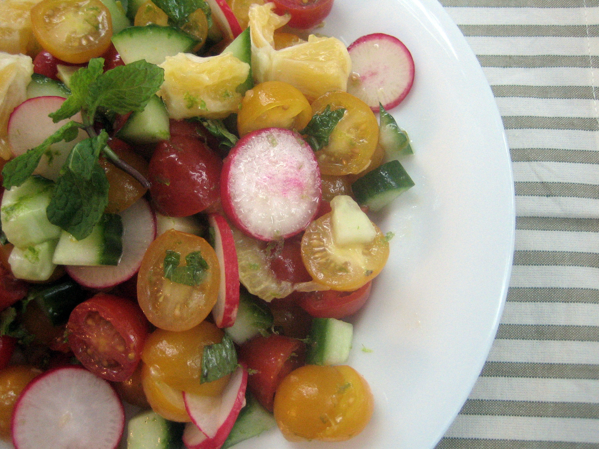 Meyer Lemon, Radish, Cucumber and Tomato Salad with Citrus Dressing