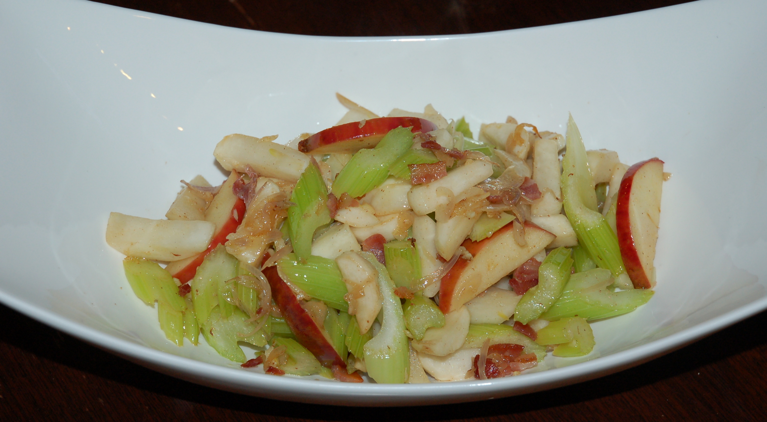 Celery, Turnip, Apple Pan Saute, with Bacon and Other Good Stuff