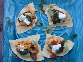 Chile Colorado Tostadas with Pumpkin Seed and Cilantro "Pesto"