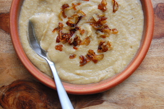 Pureed Parsnip and Cardamom Soup with Caramelized Shallots