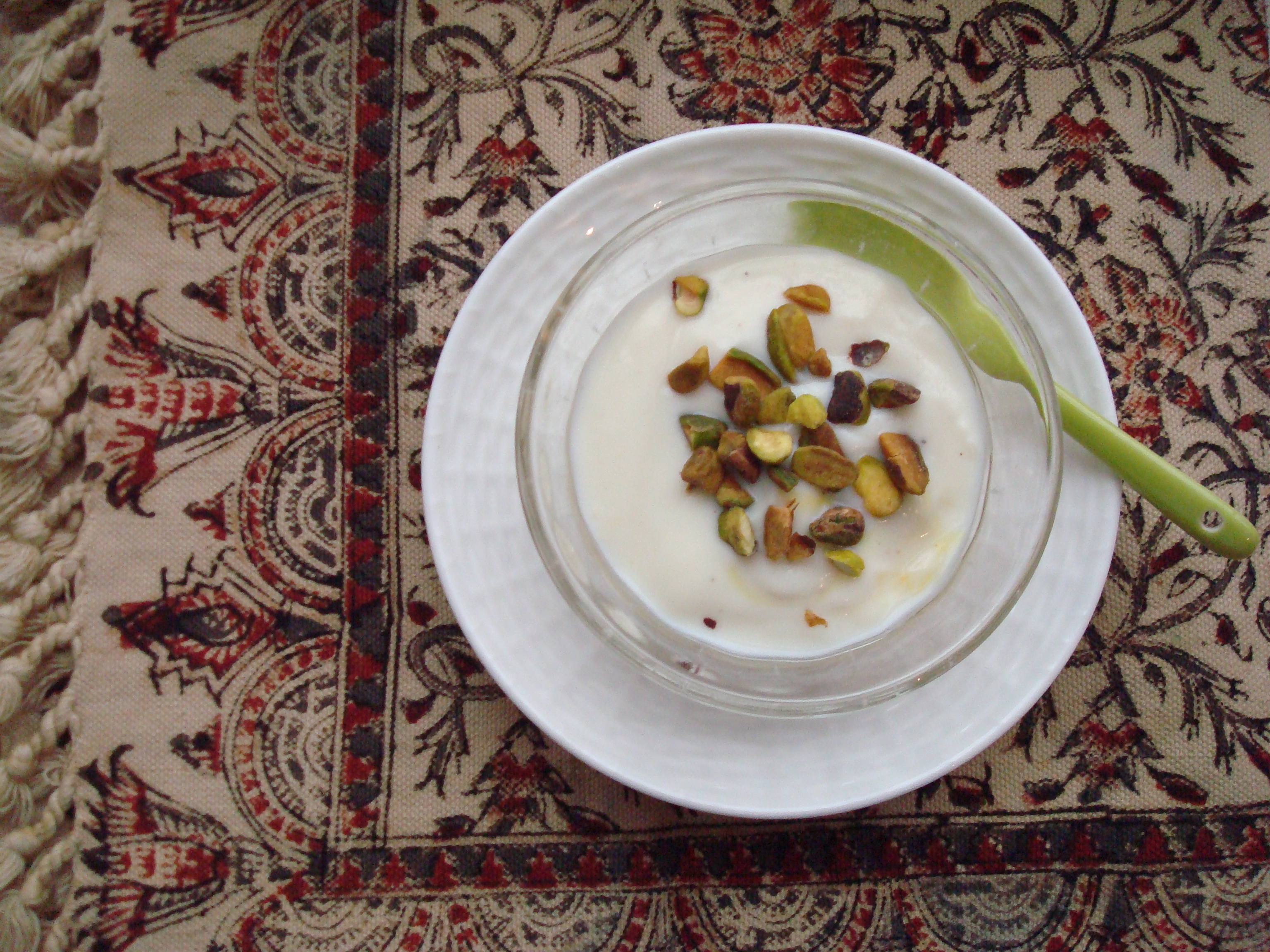 White-chocolate Mahlabi with Pistachio Cardamom Saffron & Orange-flower Water