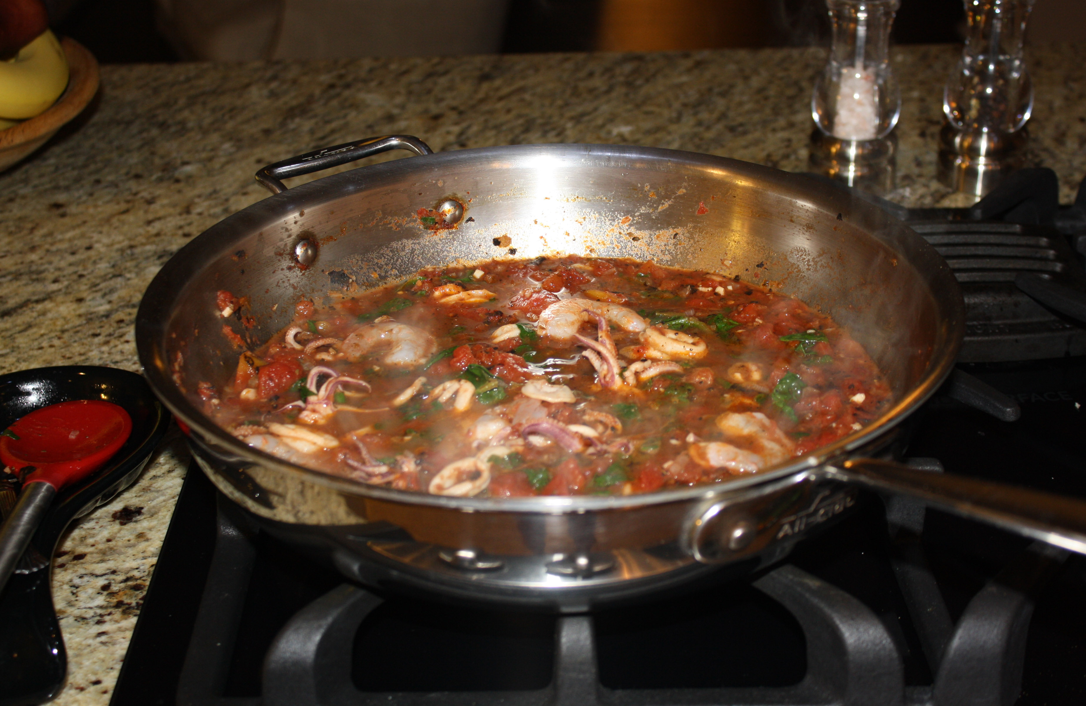 Braised Calamari with Spinach and Tomatoes