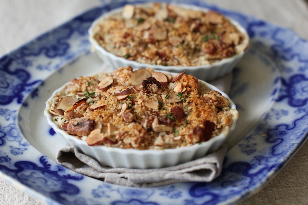Creamy Hot Clam Dip with a Toasted Herbed-Almond Crust