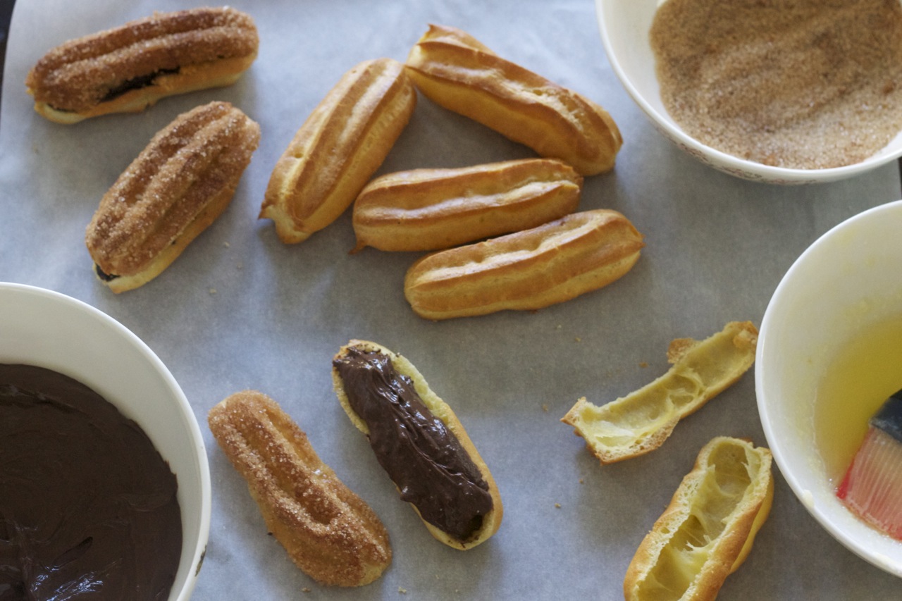 Churro-inspired Eclairs with Spicy Chocolate Pastry Cream