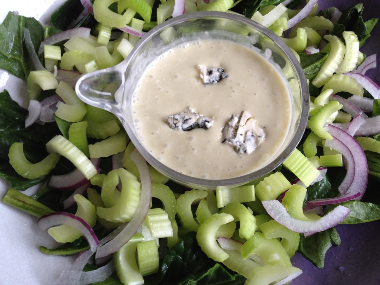 Celery in Blue-Cheese Dressing on Spinach Celery Salad