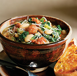 Spicy Sausage, Escarole and White Bean Stew