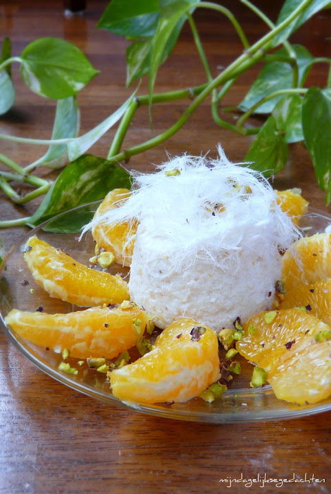 Baked Orange Yogurt with Pistachio Candy Floss