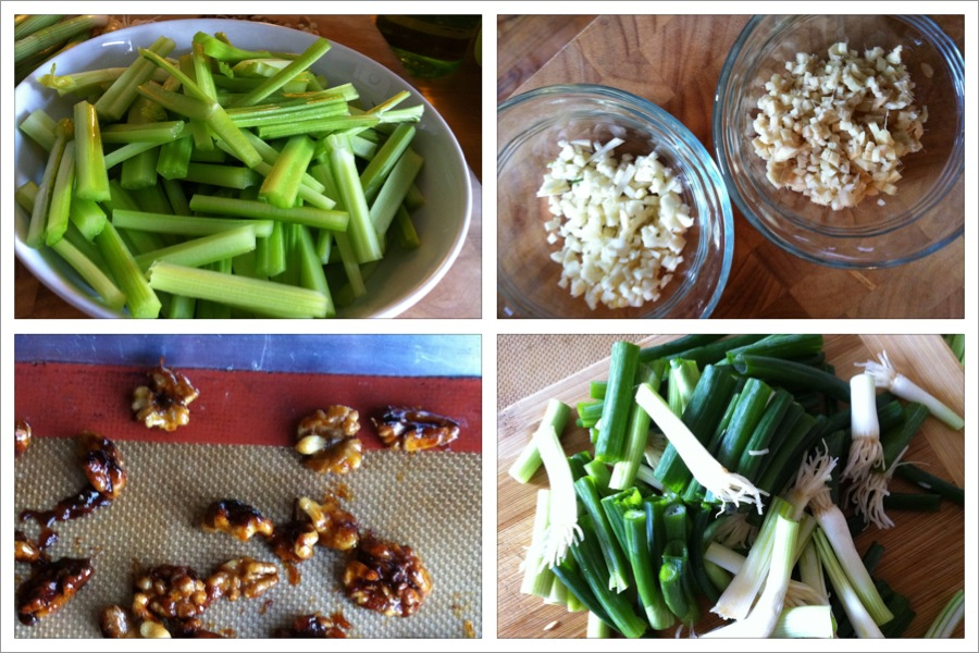 Celery & Scallions in Black Bean Sauce with Orange Honey Glazed Walnuts