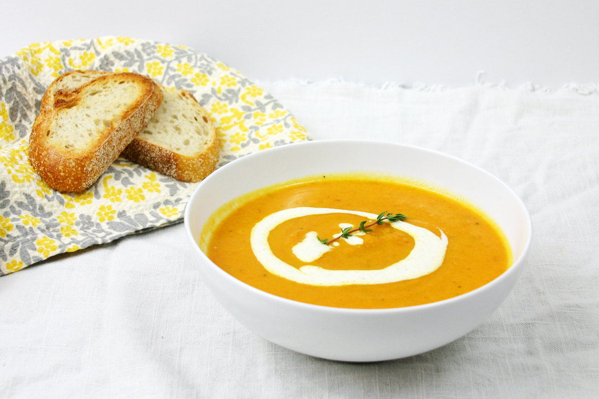 Roasted Carrot & Parsnip Soup with Lemon Ginger Cream