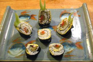  Celery Clan Samurai Rolls filled with Braised Celery, Tobiko and Omelet