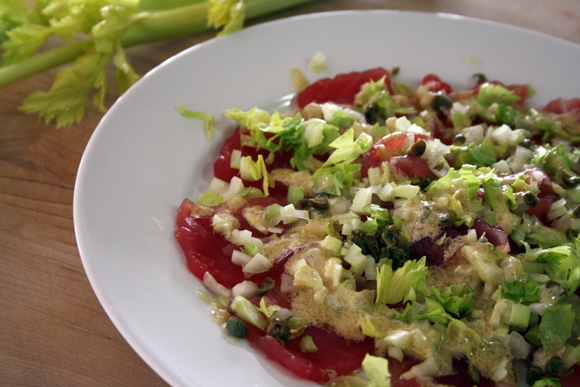 Tuna Carpaccio with Celery and Wasabi-Mayo Dressing