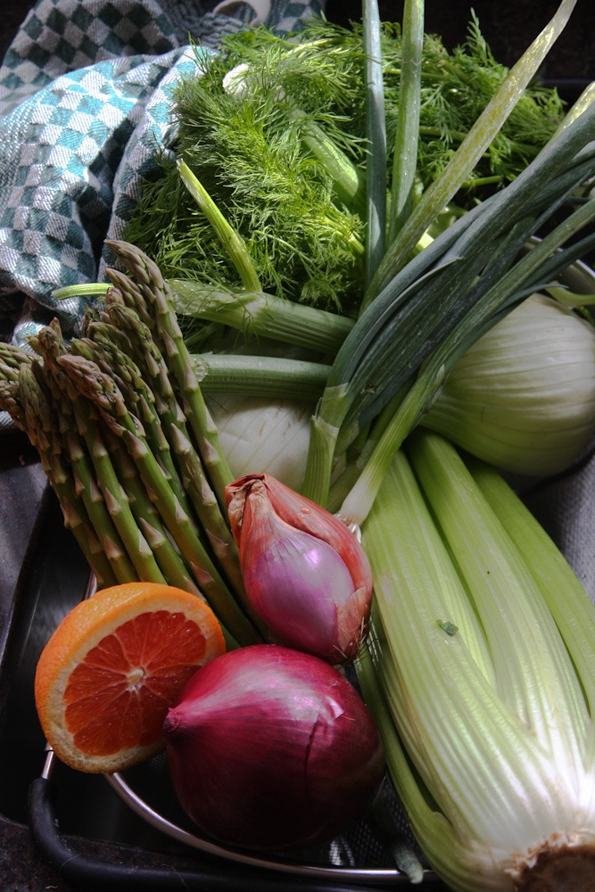 In a Crunch Celery Fennel Slaw with Ginger over a Bed of Arugula