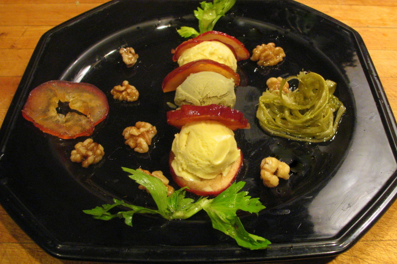 Gelati a la Waldorf- Apple, Celery and Mayo(EVOO) Gelati with Candied Walnuts
