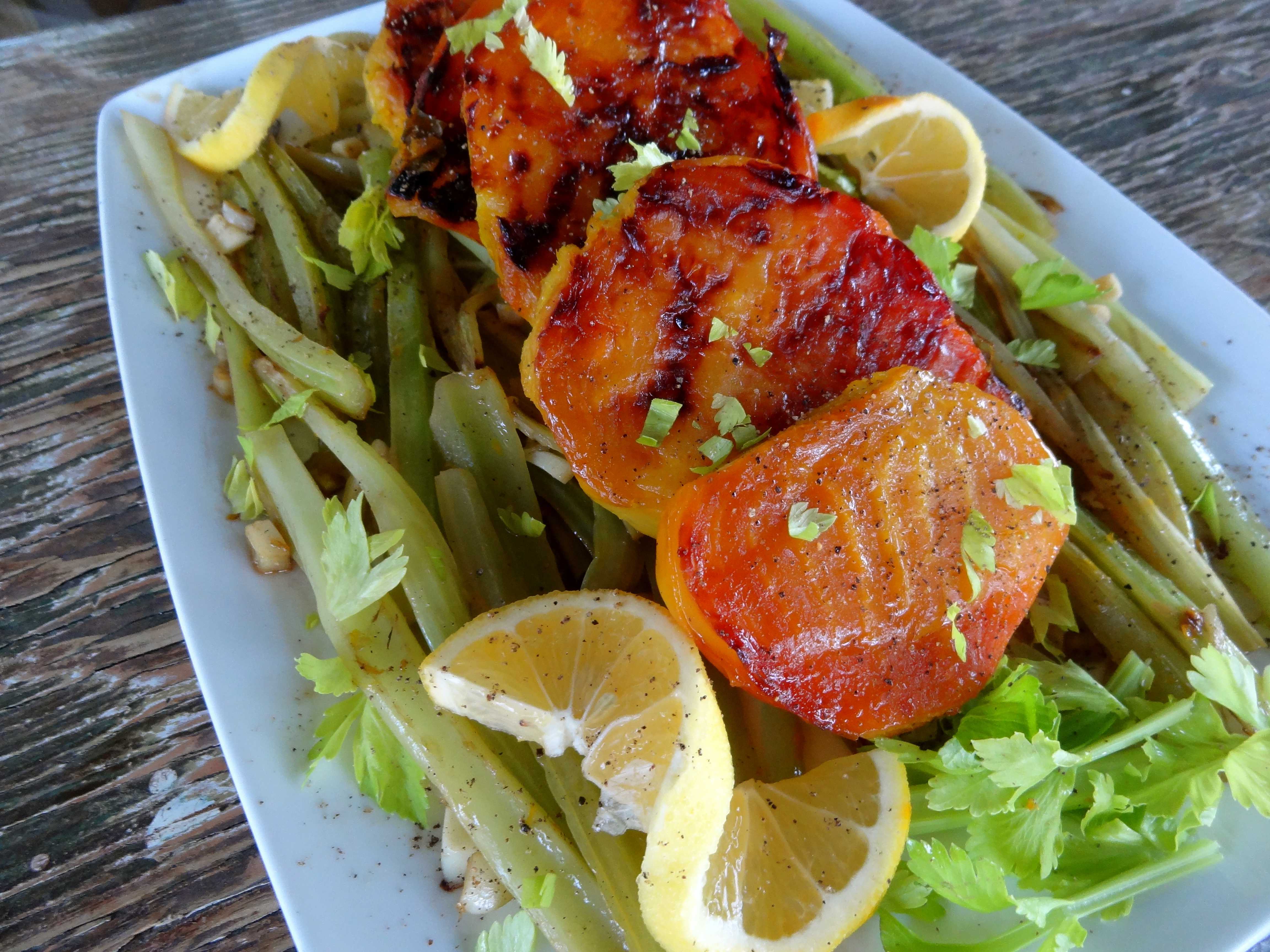 Sauvignon and Lemon Braised Celery with Roasted Golden Beets and White Balsamic 