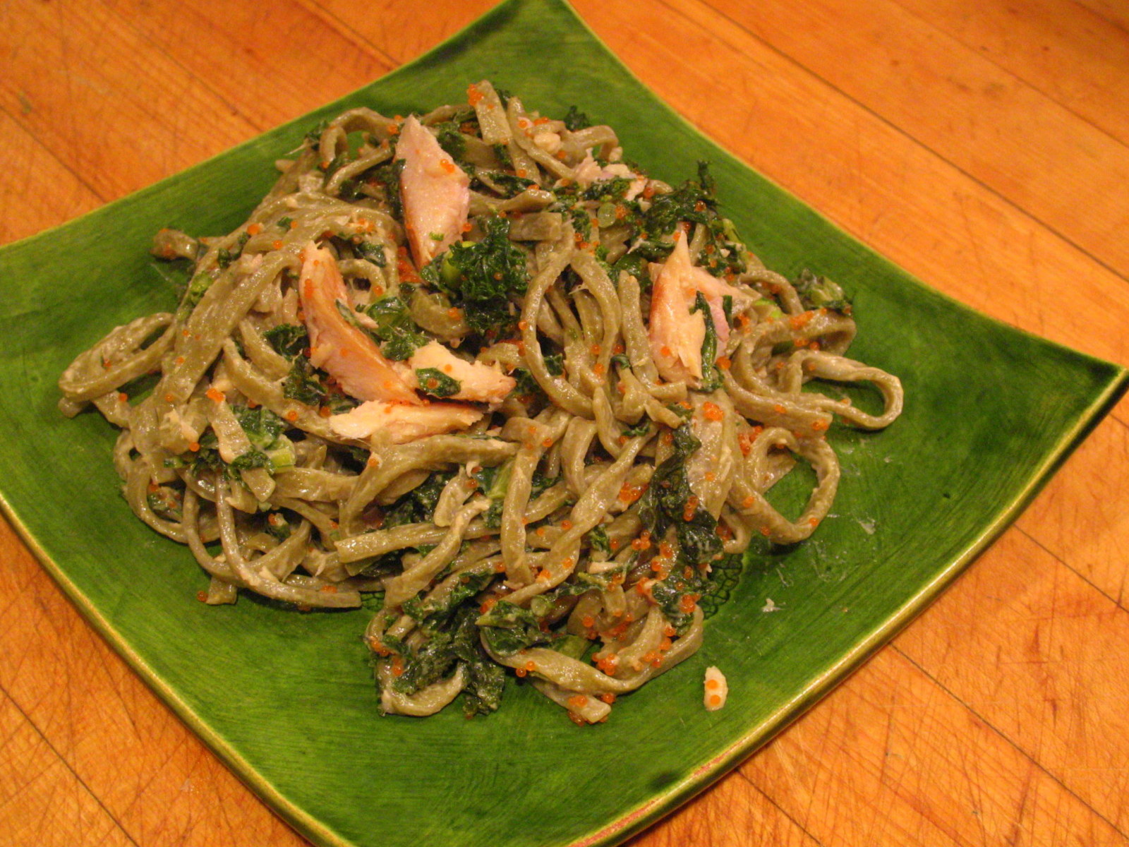 Smoked Trout Salad with Kale, Edamame and Lemon Sesame Cream