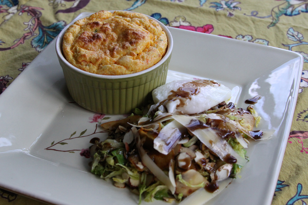 Carrot Souffle with Brussles Sprout and Root Vegetable Salad