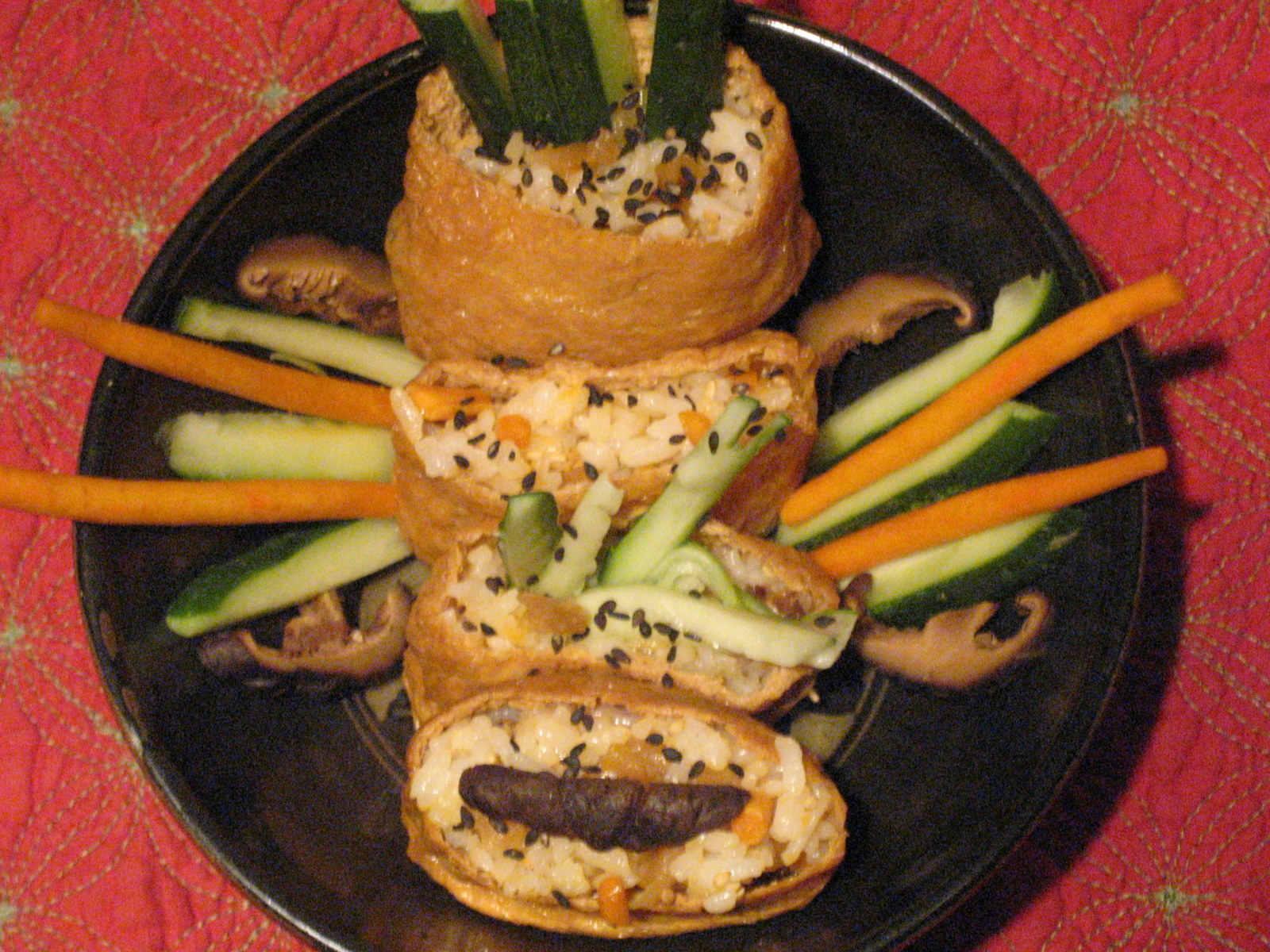 My Favorite Inari Pockets:Tofu Skin Pockets filled w/ Sushi Rice and Crunchies