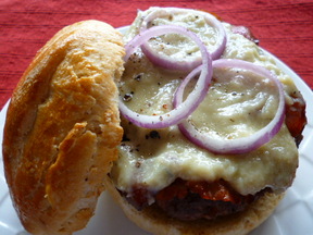 Maple Bleu Cheese Burger with Crispy Prosciutto & Red Onion