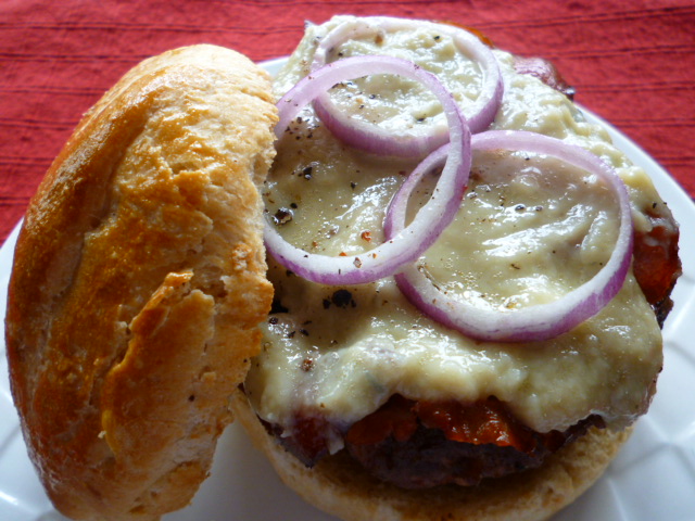 Maple Bleu Cheese Burger with Crispy Prosciutto & Red Onion