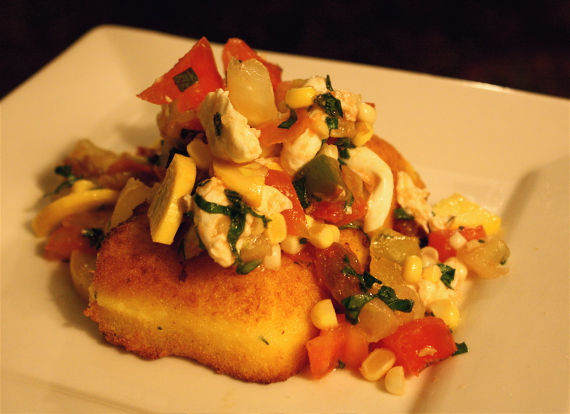 Parmesan Polenta Steaks with Tomato-Basil Salad and Crispy Prosciutto