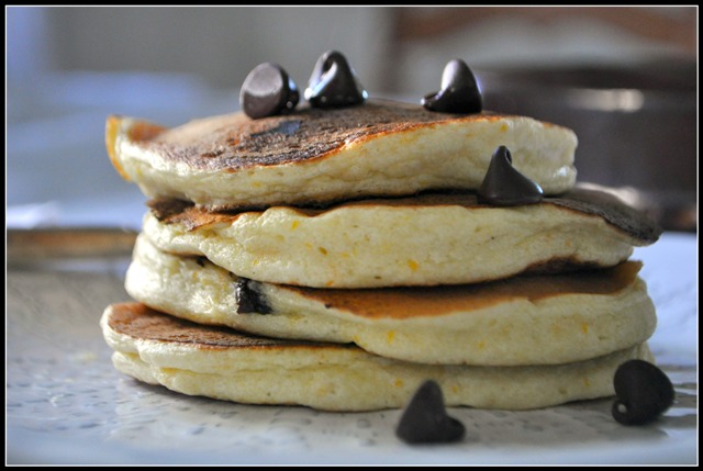 Orange Scented Ricotta Pancakes with Chocolate Chips