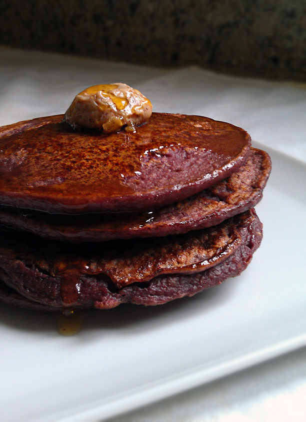 Oatmeal Purple Sweet Potato Pancakes with Blueberries Recipe on Food52