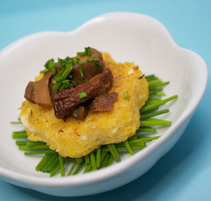 Mini Polenta Cakes {with Feta & Wild Mushroom Ragú}