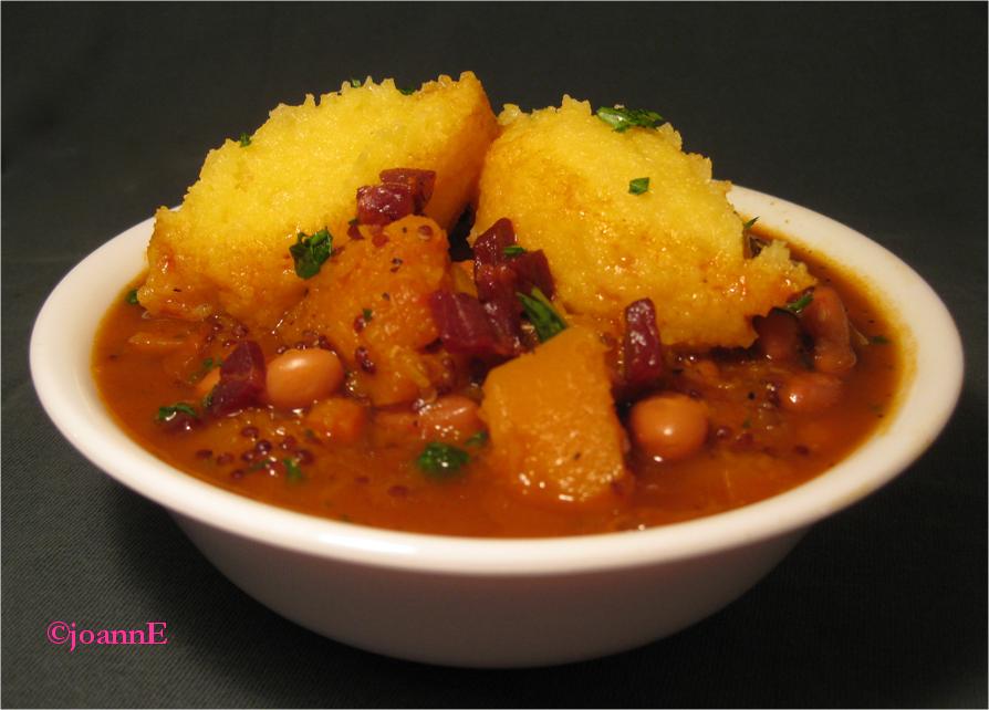 Porotos Granads with Polenta Dumplings