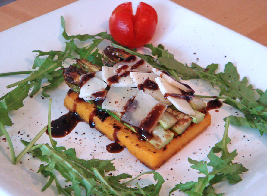 Grilled Polenta with Aparagus, Parmesan and Balsamic Glaze