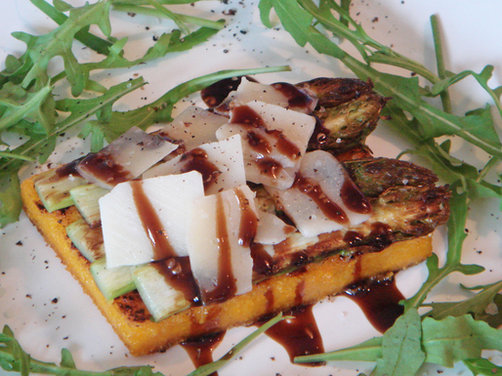 Grilled Polenta with Aparagus, Parmesan and Balsamic Glaze