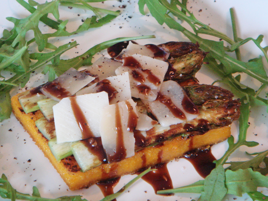 Grilled Polenta with Aparagus, Parmesan and Balsamic Glaze
