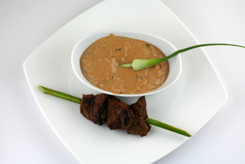 Garlic Scape Beef Satay with Garlic Scape Satay Dip