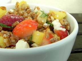 Wheat berry salad with fruit and herbs