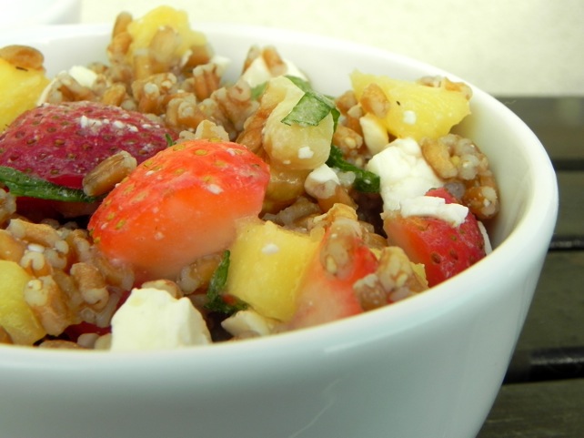 Wheat berry salad with fruit and herbs