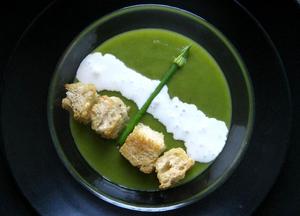 Spring Onion and Potato Soup with Garlic-Parmesan Croutons