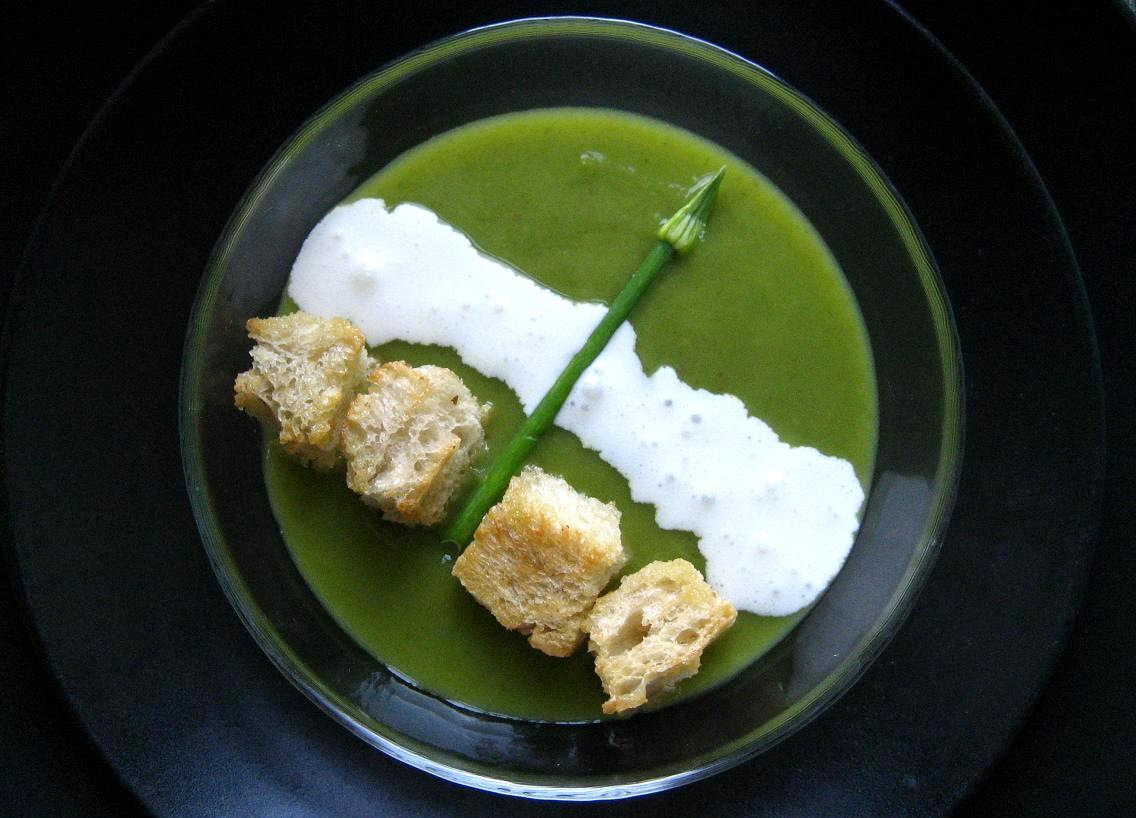 Spring Onion and Potato Soup with Garlic-Parmesan Croutons