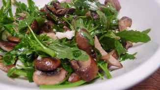 Roasted Mushrooms with green garlic, lambsquarter and aged goat cheese