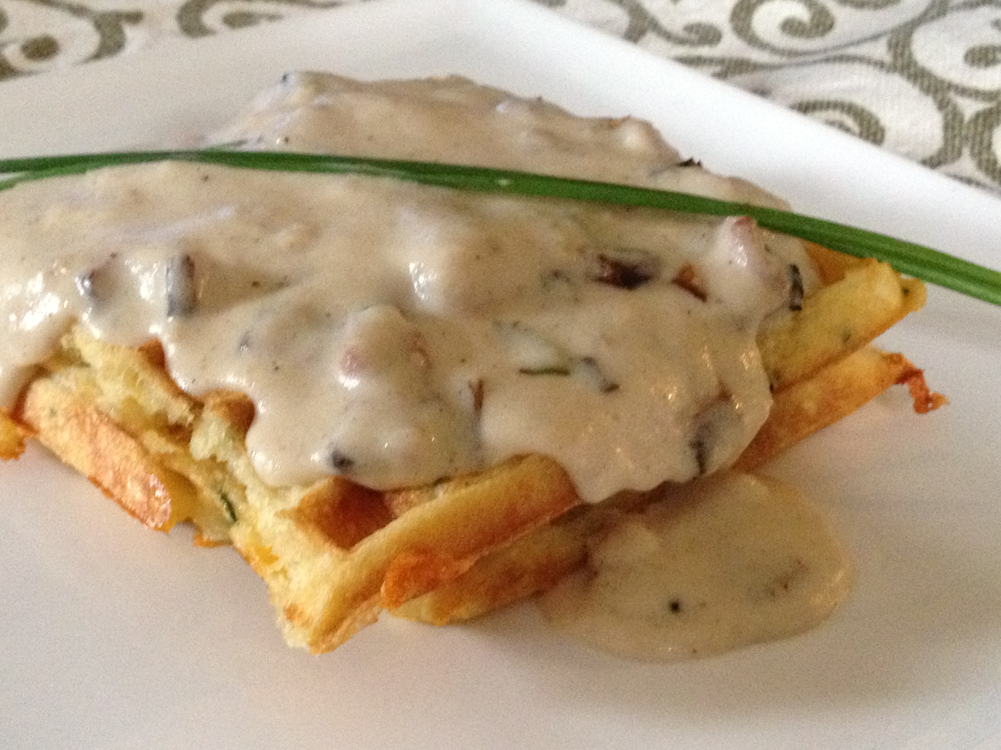 Chive N Cheddar Buttermilk Waffles and White Gravy