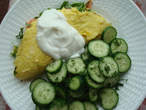 Omelet with ramps, smoked salmon, and goat milk yogurt
