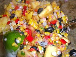 Fresh Corn, Blueberry, and Pineapple Salad with Spring Onions and Shallots