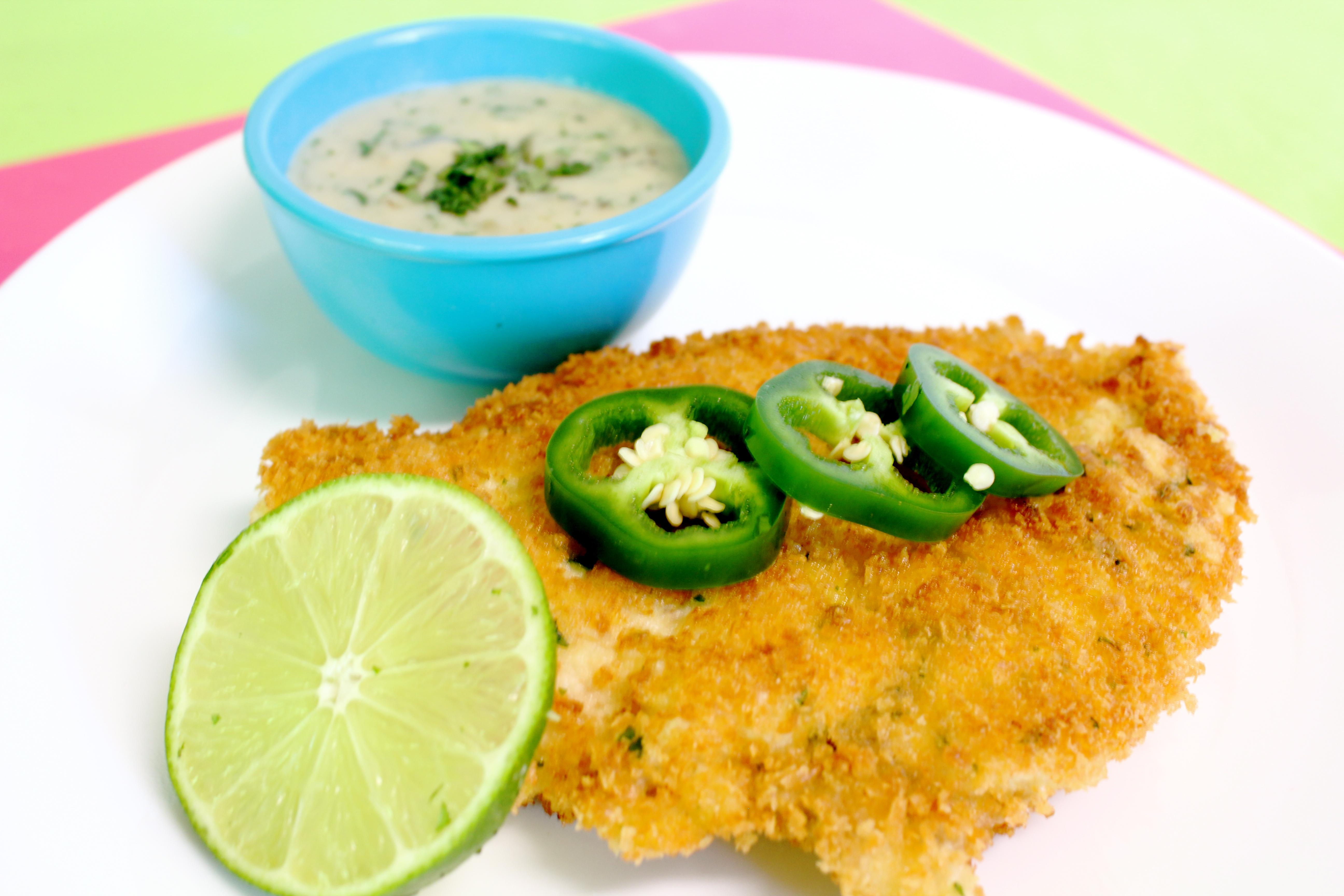Chicken Schnitzel with Jalapeno Cilantro Sauce