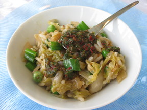 Kimchi and Green Onion Fried Rice with Chive Spoon Sauce