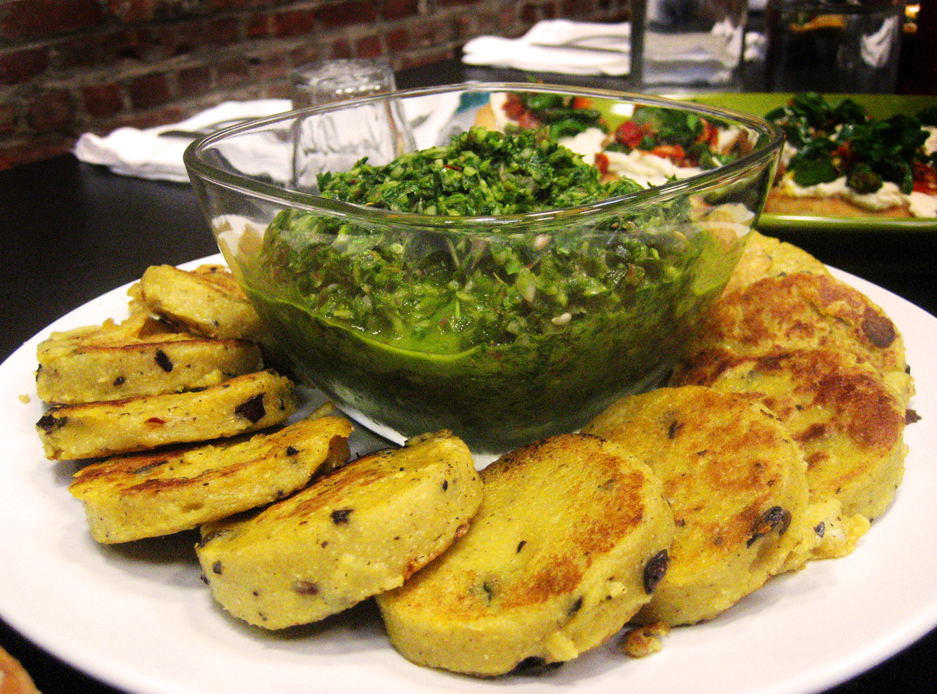 Grilled Polenta with Ramp Chimichurri