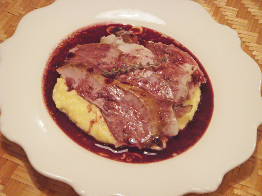 Caramelized Fillet of Lamb with Red Wine Jus and Creamy Polenta