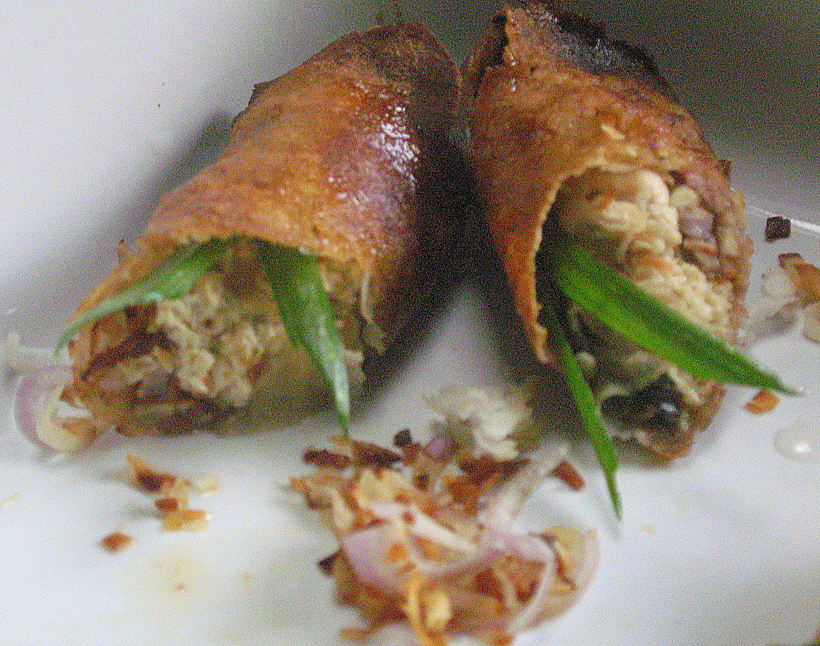 Jade Chicken Spring Rolls with Alliums, Lemongrass, Ginger and Coconut