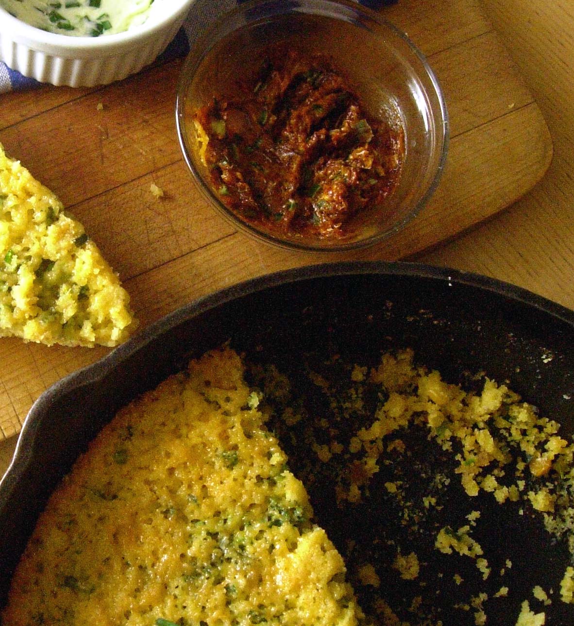 Green Onion Garlic Chive Cornbread with Green Onion Ancho Chile Butter