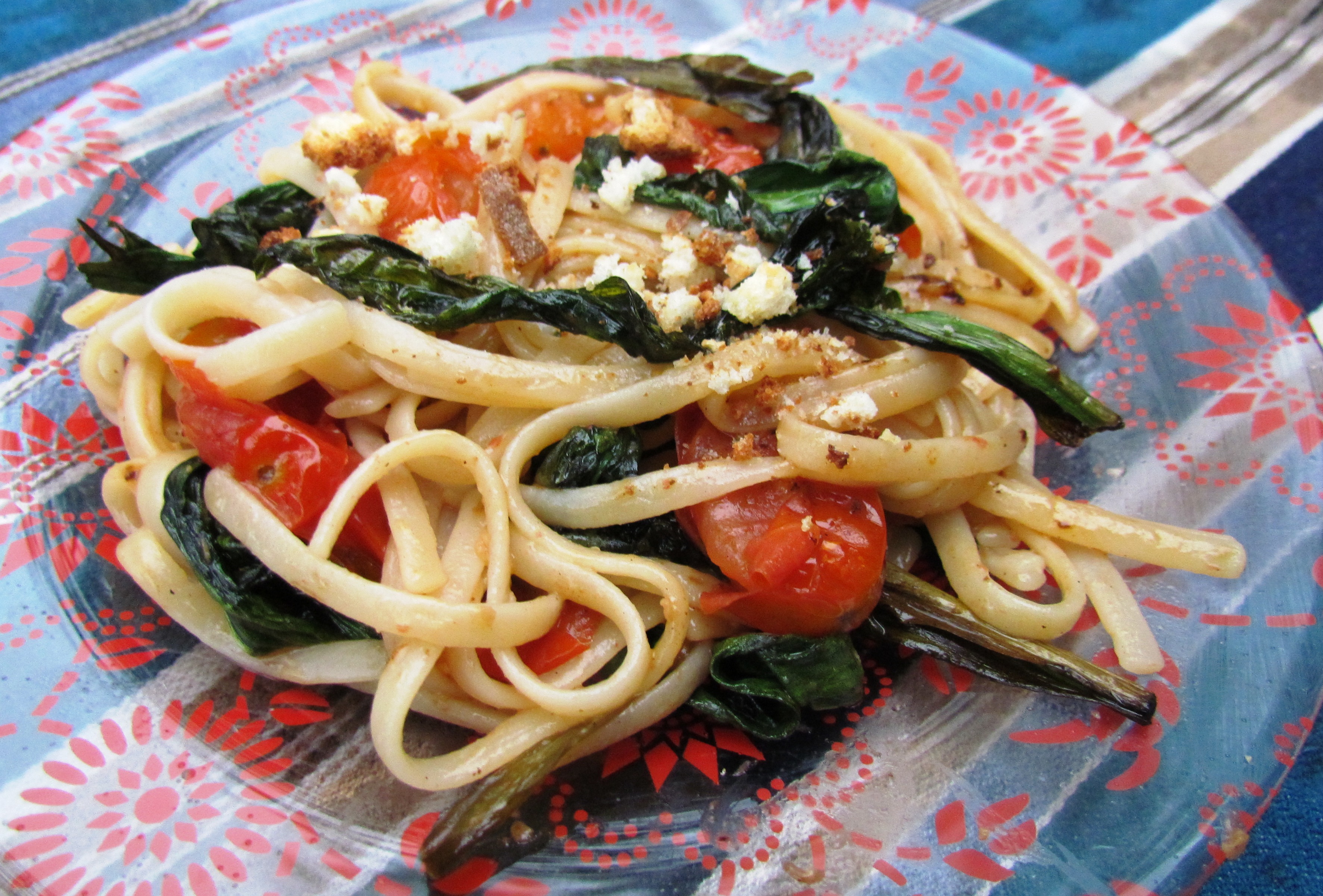 Pasta with roasted ramps and grape tomatoes (GF)