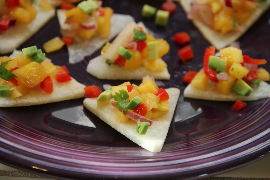 Mango Salsa on Jicama Triangles